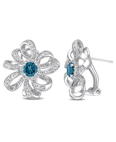 Macy's Amethyst (7/8 Ct. T.w.) And White Topaz (3/4 Ct. T.w.) Floral Earrings In Sterling Silver In Blue Topaz