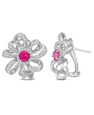 Macy's Amethyst (7/8 Ct. T.w.) And White Topaz (3/4 Ct. T.w.) Floral Earrings In Sterling Silver In Pink Topaz