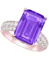 Macy's Amethyst (8 Ct. T.w.) & White Topaz (1/3 Ct. T.w.) Statement Ring In Rose Gold-plated Sterling Silve In Amethyst