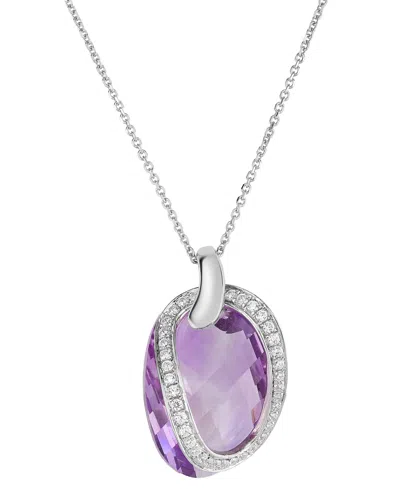 Macy's Amethyst (9 Ct. T.w.) & Cubic Zirconia (1/3 Ct. T.w.) 18" Pendant Necklace In Sterling Silver