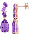 Macy's Amethyst & Pink Amethyst (7 1/5 Ct. T.w.) Diamond Accent Teardrop Earrings In 10k Rose Gold In Purple