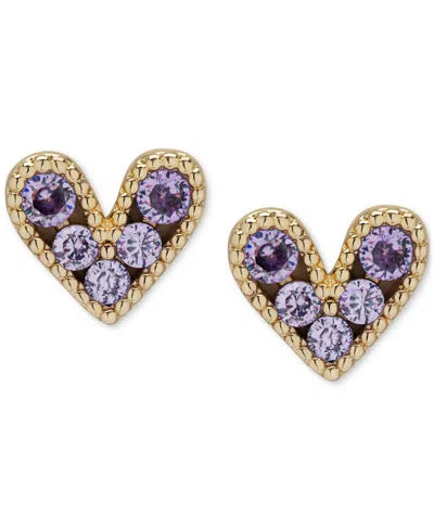 Macy's Amethyst Bead Frame Heart Stud Earrings (5/8 Ct. T.w.) In 14k Gold-plated Sterling Silver