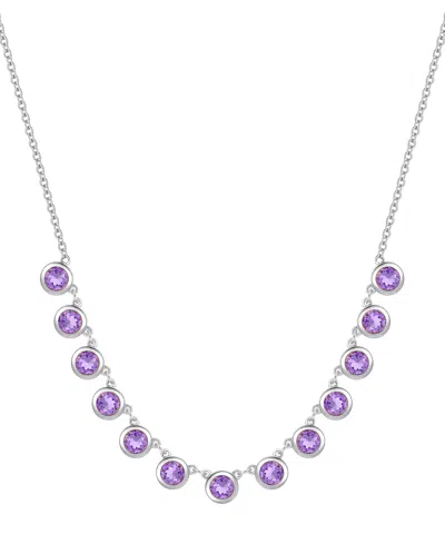 Macy's Amethyst Bezel 17" Collar Necklace In Sterling Silver (also In Citrine & Blue Topaz) In White