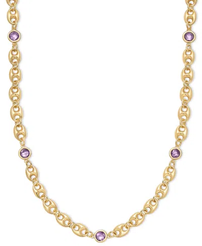 Macy's Amethyst Bezel Mariner Link 18" Collar Necklace (5 Ct. T.w.) In 14k Gold-plated Sterling Silver