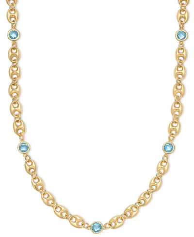 Macy's Amethyst Bezel Mariner Link 18" Collar Necklace (5 Ct. T.w.) In 14k Gold-plated Sterling Silver In Blue Topaz