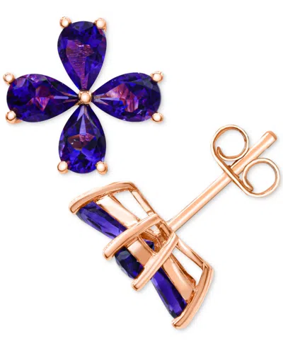 Macy's Amethyst Flower Stud Earrings (2-5/8 Ct. T.w.) In 14k Rose Gold-plated Sterling Silver