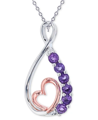 Macy's Amethyst Heart & Infinity 18" Pendant Necklace (1/3 Ct. T.w.) In Sterling Silver & 14k Rose Gold-pla