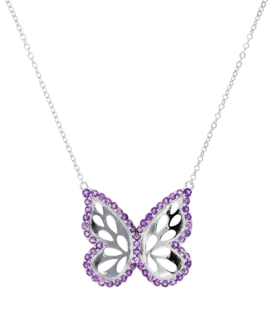 Macy's Amethyst Openwork Butterfly 18" Pendant Necklace (1-1/5 Ct. T.w.) In Sterling Silver