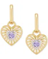 Macy's Amethyst Or Garnet (1/2 Ct. T.w.) & White Topaz (1/8 Ct. T.w.) Heart Drop Earrings In 14k Yellow Gol In Amethyst