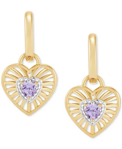 Macy's Amethyst Or Garnet (1/2 Ct. T.w.) & White Topaz (1/8 Ct. T.w.) Heart Drop Earrings In 14k Yellow Gol