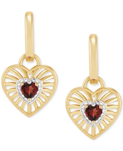 Macy's Amethyst Or Garnet (1/2 Ct. T.w.) & White Topaz (1/8 Ct. T.w.) Heart Drop Earrings In 14k Yellow Gol