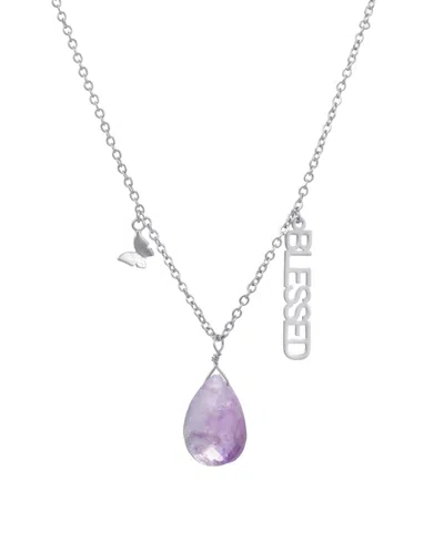 Macy's Amethyst Pear Shape Bead 16mm Charm Necklace In Fine Silver Plated Brass