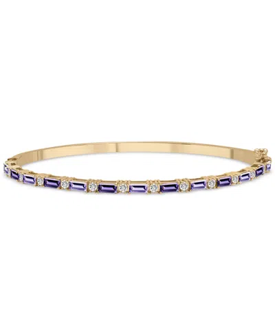 Macy's Amethyst, Rose De France Amethyst & White Topaz (3-1/8 Ct. T.w.) Narrow Bangle Bracelet In 14k Gold- In Multi-gemstone