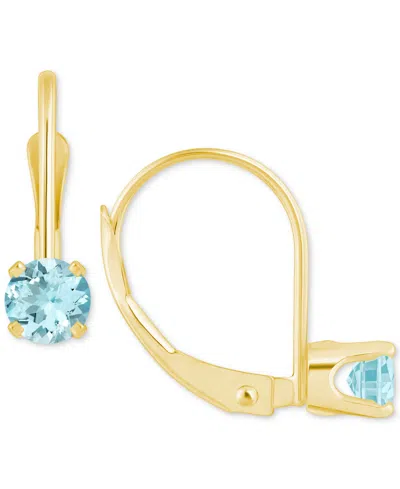 Macy's Amethyst Solitaire Leverback Earrings (1/2 Ct. T.w.) In 14k Gold (also In Additional Gemstones) In Aquamarine