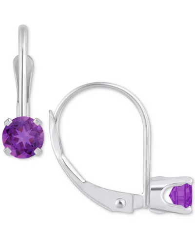 Macy's Amethyst Solitaire Leverback Earrings (1/2 Ct. T.w.) In 14k White Gold (also In Additional Gemstones