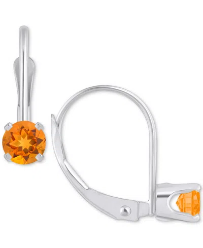 Macy's Amethyst Solitaire Leverback Earrings (1/2 Ct. T.w.) In 14k White Gold (also In Additional Gemstones In Citrine