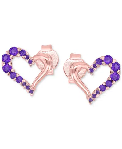 Macy's Amethyst Stud Earrings (0.42 Ct.t.w.) In 14k Rose Gold Over Sterling Silver In Blue