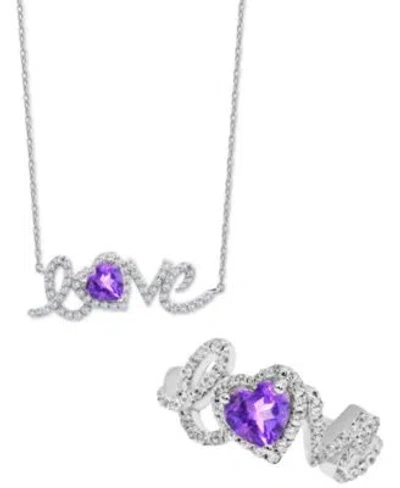 Macy's Amethyst White Topaz Love Necklace Ring Collection In Sterling Silver