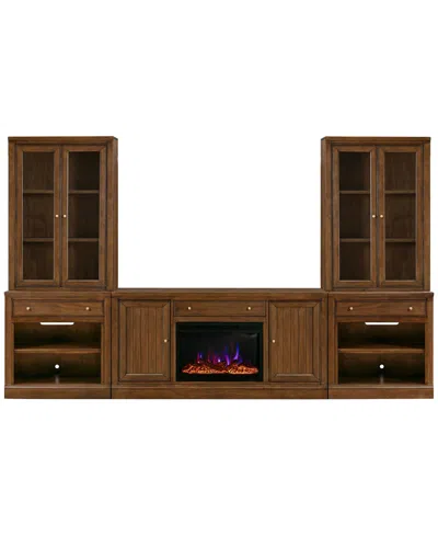 Macy's Amren 129" Wood 2 Door Console And 2 Door Hutches Withfireplace Insert In Brown