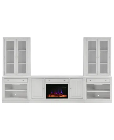 Macy's Amren 129" Wood 2 Door Console And 2 Door Hutches Withfireplace Insert In White
