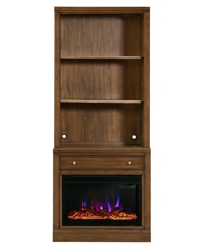 Macy's Amren 32" Wood Fireplace Base With Drawer And 2-door Hutch In Brown