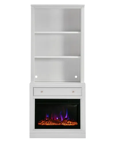 Macy's Amren 32" Wood Fireplace Base With Drawer And 2-door Hutch In White