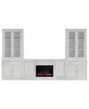 Macy's Amren 65" 2 Door Console And 2 Door Hutches With 2 Door Bases With Drawers And Fireplace Insert In White