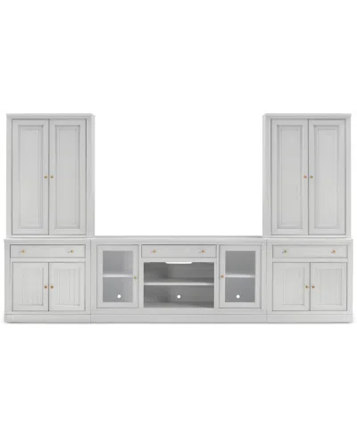 Macy's Amren 65" 2 Door Console With 2 Door Hutches And 2 Door Bases With Drawers And Fireplace Insert In White