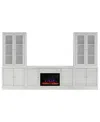 Macy's Amren 65" 2 Door Console With 2 Door Hutches And 2 Door Bases With Fireplace Insert In White