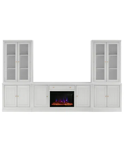 Macy's Amren 65" 2 Door Console With 2 Door Hutches And 2 Door Bases With Fireplace Insert In White