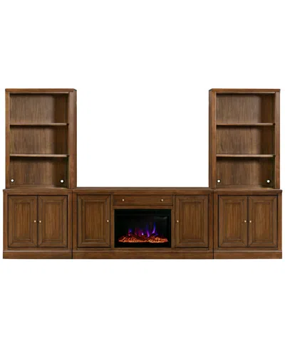 Macy's Amren 65" 2 Door Console With Fireplace And Open Hutches In Brown