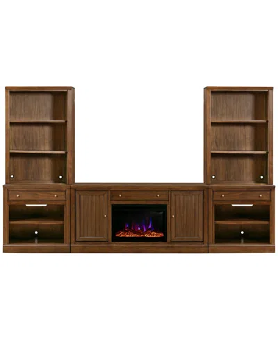 Macy's Amren 65" Wood 2 Door Console With Fireplace And Drawer Open Base With Open Hutches In Transparent
