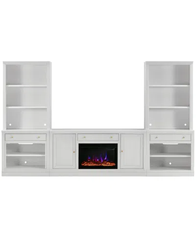 Macy's Amren 65" Wood 2 Door Console With Fireplace And Drawer Open Base With Open Hutches In Gray