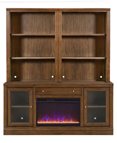Macy's Amren 65" Wood 2 Door Console With Fireplace And Two Open Hutches In Brown