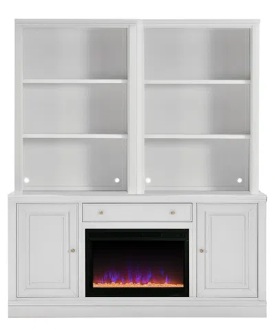 Macy's Amren 65" Wood 2 Door Console With Fireplace And Two Open Hutches In Gray