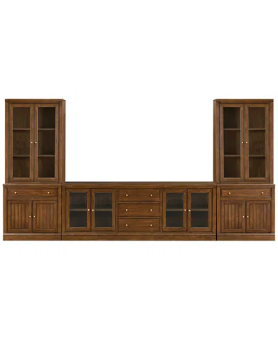 Macy's Furniture Amren 85" Wood 4 Door Console With Door Hutches And 2 Door Bases With Drawers In Brown