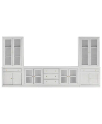 Macy's Furniture Amren 85" Wood 4 Door Console With Door Hutches And 2 Door Bases With Drawers In White