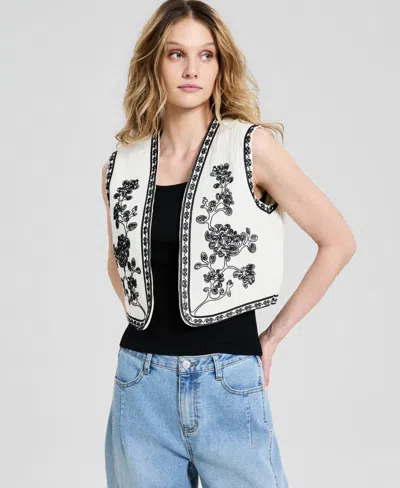 Macy's And Now This Women's Open-front Embroidered Cotton Vest,  Exclusive In White