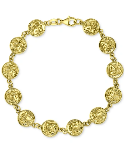 Macy's Angel Medallion Link Bracelet In 14k Gold-plated Sterling Silver