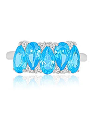 Macy's Aqua Blue Cubic Zirconia Ring In Rhodium Over Sterling Silver In Green