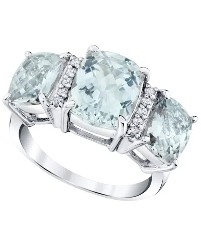 Macy's Aquamarine (1-1/10 Ct. T.w.) & Diamond (1/5 Ct. T.w.) Ring In 14k White Gold In Blue