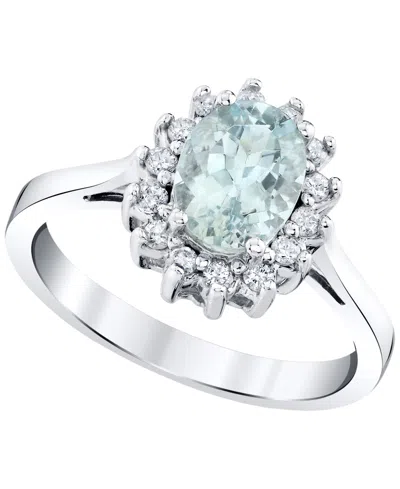 Macy's Aquamarine (1-1/10 Ct. T.w.) & Diamond (1/5 Ct. T.w.) Ring In 14k White Gold In Blue