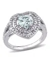 Macy's Aquamarine (1 1/2 Ct. T.w.) And Diamond (1/5 Ct. T.w.) Halo Heart Ring In 10k White Gold In Aquamarine