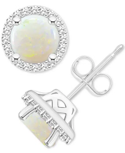 Macy's Aquamarine (1-1/2 Ct. T.w.) & Diamond (1/5 Ct. T.w.) Halo Stud Earrings In Sterling Silver (also In In Opal