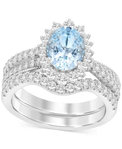 Macy's Aquamarine (1-1/2 Ct. T.w.) & Diamond (7/8 Ct. T.w.) Oval Halo Bridal Set In 14k White Gold