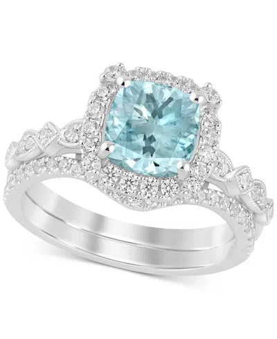 Macy's Aquamarine (1-1/4 Ct. T.w.) & Diamond (1/2 Ct. T.w.) Bridal Set In 14k White Gold