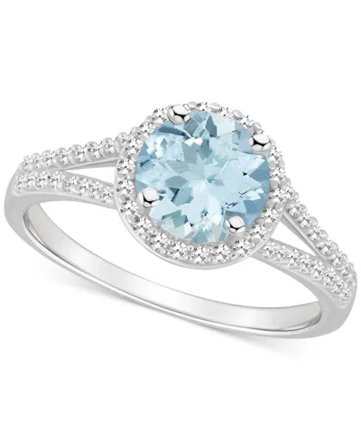 Macy's Aquamarine (1-1/4 Ct. T.w.) & Diamond (1/4 Ct. T.w.) Halo Split Shank Ring In Sterling Silver
