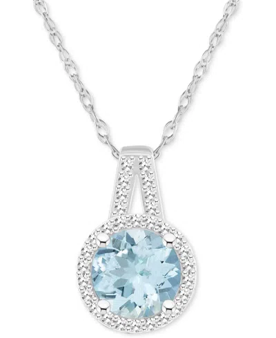 Macy's Aquamarine (1-1/4 Ct. T.w.) & Diamond (1/6 Ct. T.w.) Halo 18" Pendant Necklace In Sterling Silver