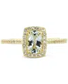 Macy's Aquamarine (1-1/4 Ct. T.w.) & White Topaz (1/5 Ct. T.w.) Halo Ring In Gold-plated Sterling Silver (a In Aquamarine