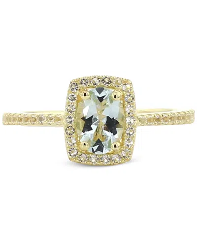 Macy's Aquamarine (1-1/4 Ct. T.w.) & White Topaz (1/5 Ct. T.w.) Halo Ring In Gold-plated Sterling Silver (a
